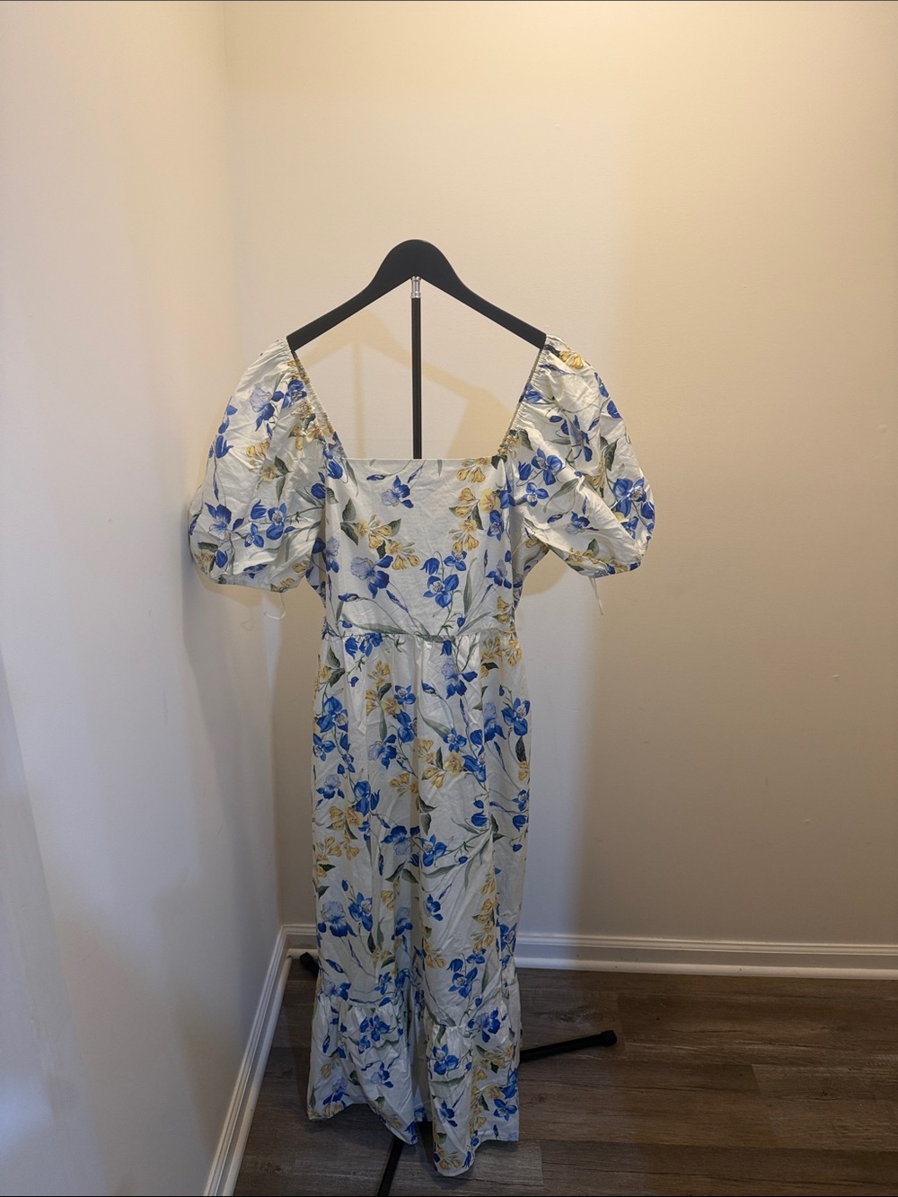 Express Cream Maxi Dress with Blue & Yellow Floral Print